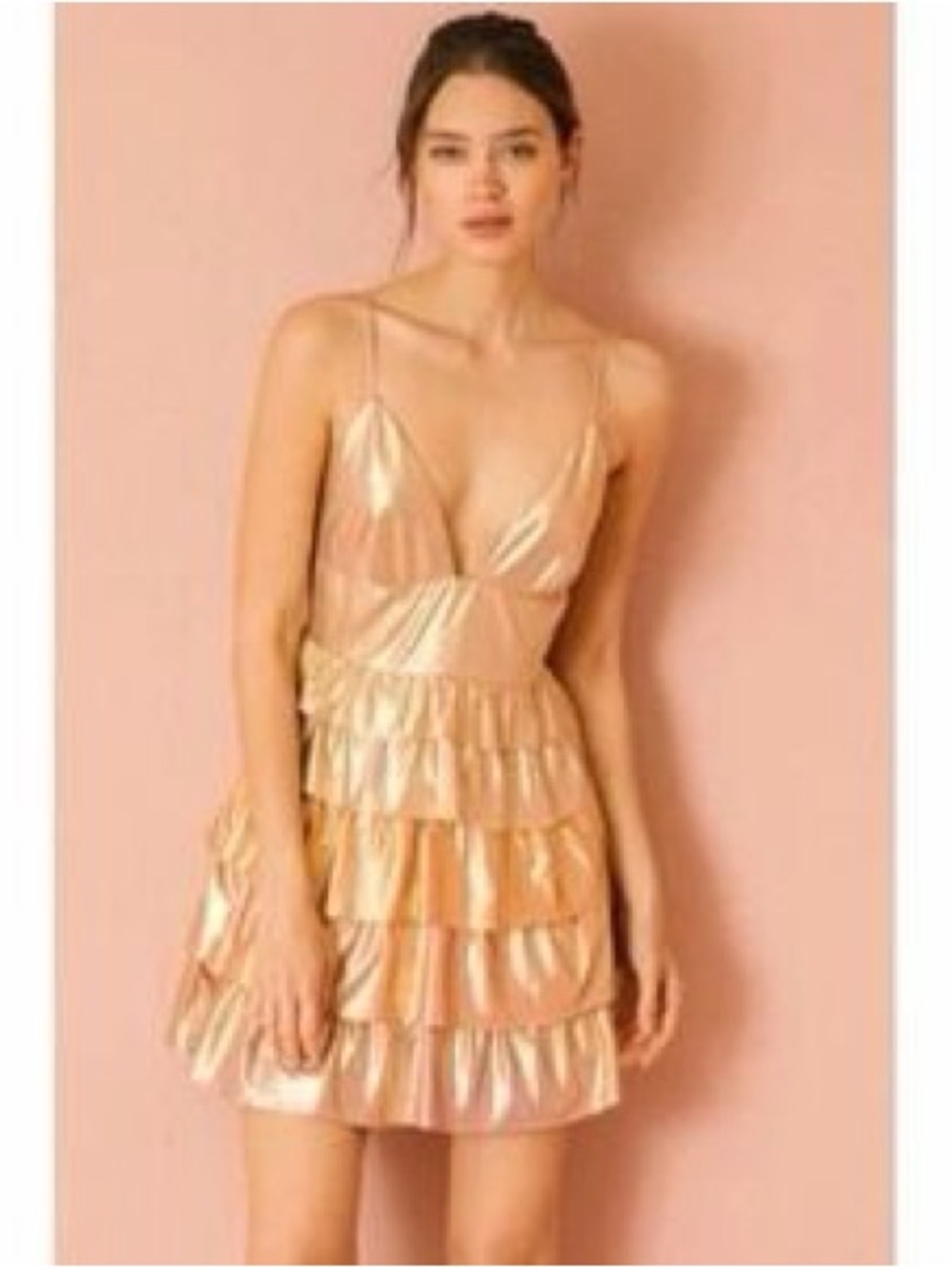 STORIA Multicolored Metallic Tiered Ruffle Mini Dress Sz S